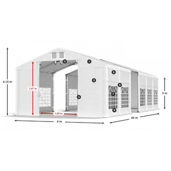 Zahradní stan Párty stan 4x40x3m střecha PVC 620g/m2 boky PVC 620g/m2 konstrukce ZIMA PLUS Bílá Bílá Šedá