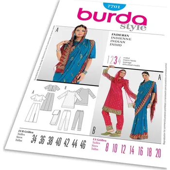 Volný čas Střih Burda 7701 - Kostým na Indku, sárí