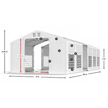 Zahradní stavba Párty stan 8x60x3m střecha PVC 620g/m2 boky PVC 620g/m2 konstrukce ZIMA PLUS Šedá Bílá Šedá