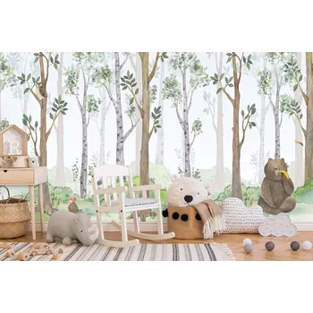 Tapeta Malvis ® Tapeta Les Ilustrace s medvědem Vel. (šířka x výška): 216 x 140 cm
