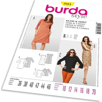 Volný čas Střih Burda 7031 - Áčkové šaty, krajkové šaty s podšívkou, tričko