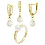 Zlatá souprava Perla bílá tyčinka osázená zirkony
