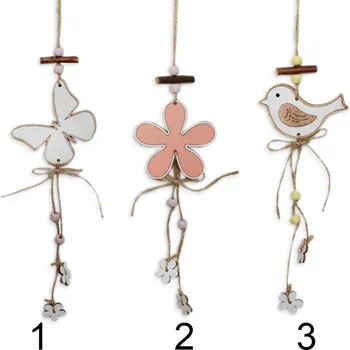 Zahradní dekorace Motýl/kytka/ptáček závěs dřevo 37,5cm mix