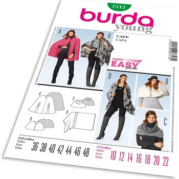 Střih Burda 7313 - Jednoduchý plášť, přehoz