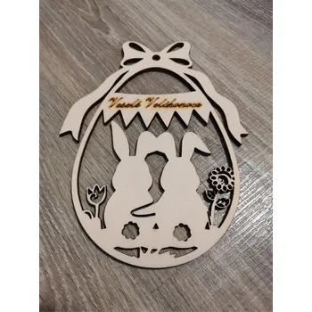 Velikonoční dekorace Dřevěná velikonoční kraslice na zavěšení č.04