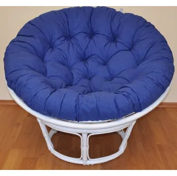 Obývací pokoj Axin Trading s.r.o. Ratanový papasan 100 cm bílý, polstr tmavě modrý melír