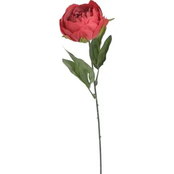 umělá květina Pivoňka s listy 44 cm - červená