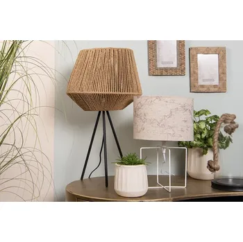 Lampička Bílá stolní lampa s béžovým stínidlem a mapou - Ø 22*34 cm E27/max 1*60W