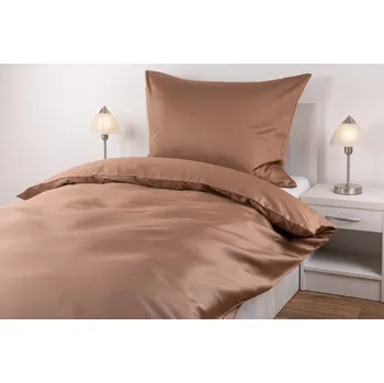 Povlečení JAN peří Povlečení z bavlněného saténu - béžovohnědé - Povlečení z bavlněného saténu - béžovohnědé - souprava povlečení 70x90 + 140x200