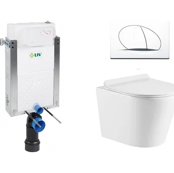 Splachovací tlačítko Liv-Fluidmaster Wc set Ring II Wall podmítková nádrž do zdiva, rimless mísa, sedátko a bílé tlačítko 195853 - SET(669931, OLKLT053ER , 195853)