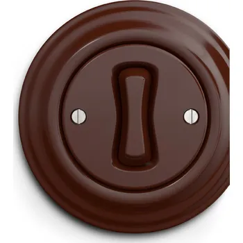 vypínač Kliklap jednoduchý kulatý vypínač, Barva: Kaštanově hnědá, Konfigurace: Střídavý č. 6, Rámeček: Krajní Kaštanově hnědá