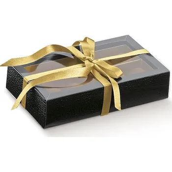 Termobox Scotton S.p.A. KRABIČKA NA PRALINKY - ČERNÁ KŮŽE (ČIRÉ VÍČKO ZLATÝ VKLAD) 14,5x7,5x3,5cm