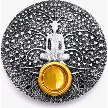 Vonná tyčinka Mani Bhadra Mani Bhadra Stojánek na vonné tyčinky a kužely Tree of Life Meditace, (stříbrný), Ø 9 cm