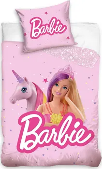 Ložní povlečení Carbotex Barbie a kouzelný jednorožec růžové 100 x 135, 40 x 60 cm zipový uzávěr