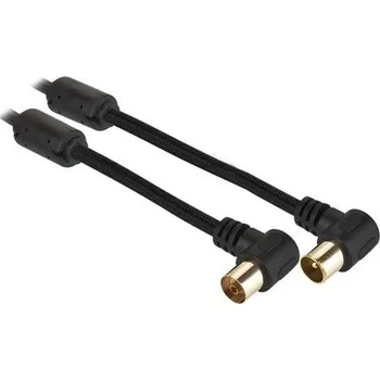 Audio kabel Koaxiální kabel GoGEN GOGCOAX500FM02 5m, pozlacený, opletený, feritový filtr, 90° úhlový konektor - černý