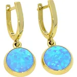 Goldstore Zlaté náušnice modrý kulatý opál Váha: 3.06 g