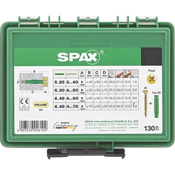 Vrut SPAX Kufřík malý, PZ, YELLOX, s hmoždinkami, 130 ks