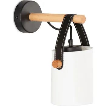 Nástěnné svítidlo Light for home - Nástěnné svítidlo s koženým řemínkem a stínítkem v bílém provedení 60201 "RIONI", 1x40W, E27, černá, přírodní olše, černá kůže
