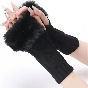 Rukavice Pletené bezprsté rukavice s kožíškem černé Cixi 97k-cube