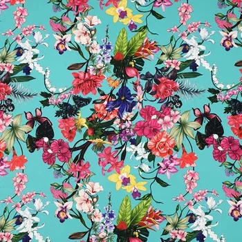 Úplet N6164 mint, barevný květinový vzor, š.145