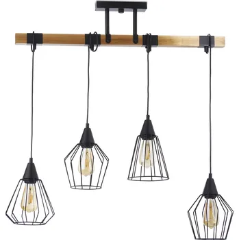 Light for home - Závěsné svítidlo na lankách 20411 "CAMEROON", 4x60W, E27, černá, přírodní olše