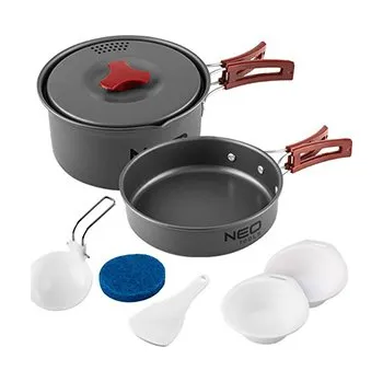 Pánev Sada nádobí 7v1 Turistická, šedá, 7ks, hliník, hrnec, pánev, 2x talíř, naběračka, stěrka, houba, Neo Tools