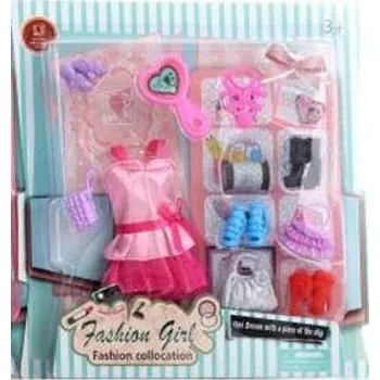 Doplněk pro panenku Šatičky pro panenku s doplňky, růžové s flitrovou sukní