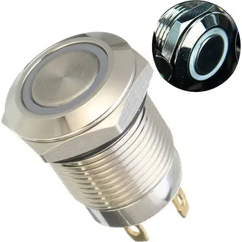 Vypínač stiskací OFF-ON 12mm, 250V/2A, bílé prosvětlení 12V