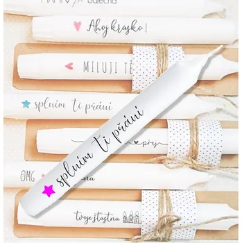 Svíčka Svíčka přání 20 cm - SPLNÍM TI PŘÁNÍ s růžovou hvězdou