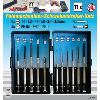 Šroubovák BGS Šroubováky hodin. PL 1,0 - 3,0 mm, PH 00-0-1, sada 11 dílů