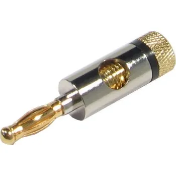 Síťový kabel Banánek se svorkou kovový, zlacený, černý proužek