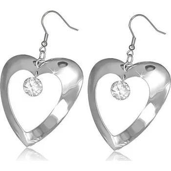 Náušnice Ocelové náušnice srdce s visícím kamínkem