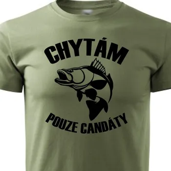 Pánské oblečení STRIKER Tričko Chytám pouze candáty Barva: Olivová, Velikost: M