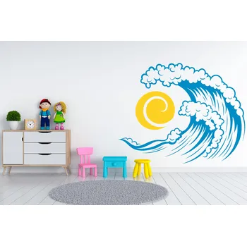 Samolepící dekorace Lepy.cz Samolepka na zeď Vodní svět - Vlna Velikost (šířka x výška): 45x35cm, Kombinace barev sety: Tmavě šedivá + světle oranžová