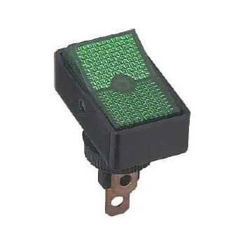 Vypínač kolébkový ASW-11D, ON-OFF 1pol.12V/20A zelený, prosvětlený