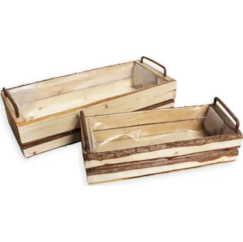 Zahradní dekorace Truhlík dřevo 2ks/37x17cm natural (790450)