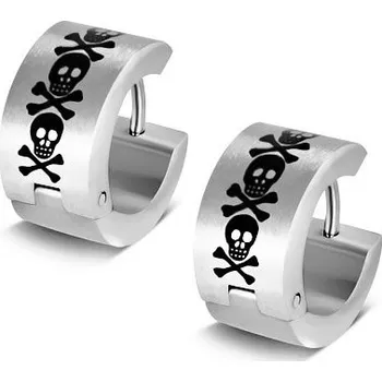 Náušnice Pirátské lebky s kříženými kostmi, ocelové náušnice