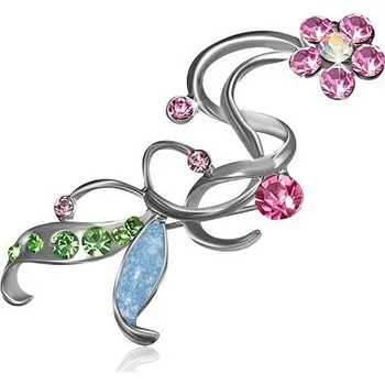 Brož Brož luční květ - rúžové a zelené zirkony