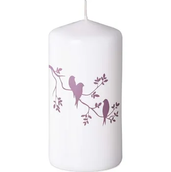 Svíčka Svíčka 58x120 mm potisk ptáčci, bílá 239 gram