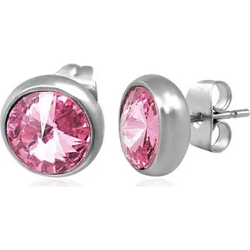 Náušnice Ocelové náušnice s růžovými kameny, puzeta