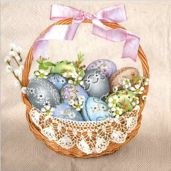 Papírový ubrousek UBR04c, Ubrousek, 16x16 cm, VAJÍČKA V KOŠÍKU, 1 bal.