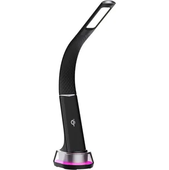 Lampička LED stolní lampička Immax CORELLA s Qi nabíjením černá +stříbrné prvky, RGB podsvícení
