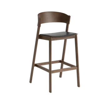 Barová židle Barová židle Muuto COVER BAR STOOL s koženým sedákem - zvolte provedení Barva židle: Tmavě hnědá s černým sedákem