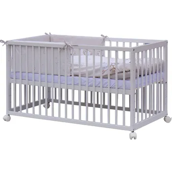 Dětská postýlka Scarlett Toro postýlka s kompletní výbavou a kolečky 120 x 60 cm bílá/béžová