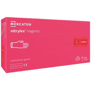 Vyšetřovací rukavice Jednorázové nitrilové zdravotnické rukavice Mercator NITRYLEX magenta 100 ks L