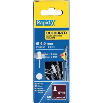 Nýt Nýty hliníkové Rapid, 4x10mm, bílé, 50ks+vrták