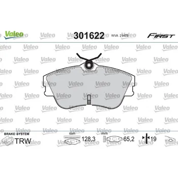 Brzdová destička Sada brzdových destiček, kotoučová brzda VALEO 301622