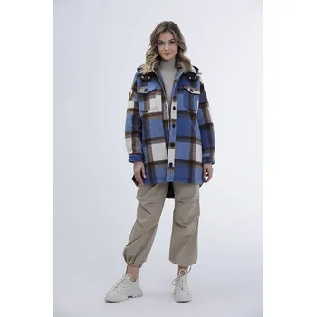 Světle modrá dámská károvaná košilová bunda (AG3-1813) odstíny modré S (36)