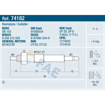 Zapalovací a žhavicí svíčka Žhavicí svíčka FAE FAE74182