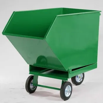 Plošinový vozík Lehký výklopný přepravník pro průmyslové odpady, základní provedení s dvojitým dnem a sítem, výpustný kohout, objem 600 l, barva zelená RAL6029